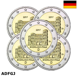 Germany 2 Euro 2017 ADFGJ "Rhineland-Palatinate" UNC