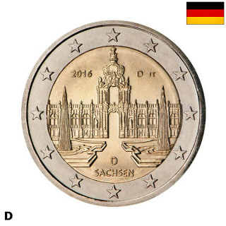Germany 2 Euro 2016 D "Saxony" UNC