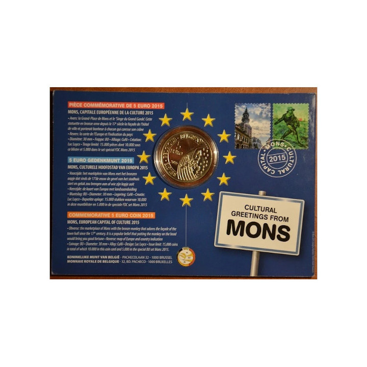 Belgium 5 Euro 2015 "Mons" BU (Coin Card)