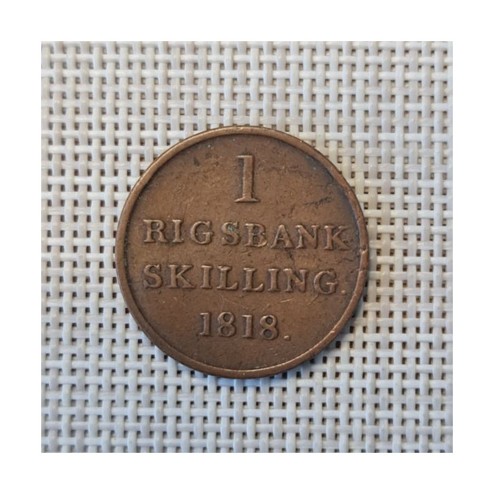 Denmark 1 Rigsbankskilling 1818 KM-688 VF