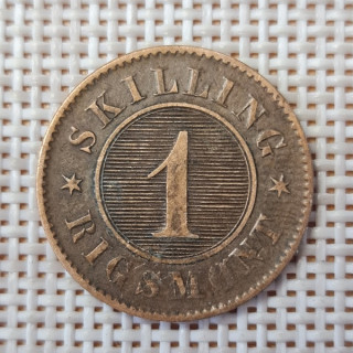 Denmark 1 Skilling Rigsmont 1863 KM-763 VF