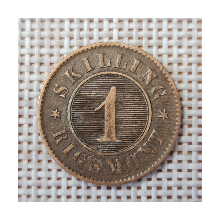 Denmark 1 Skilling Rigsmont 1863 KM-763 VF