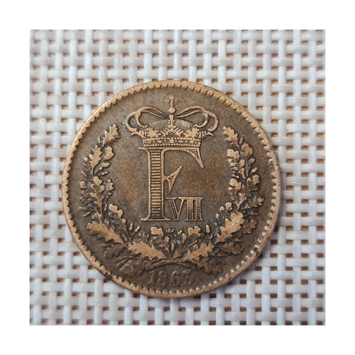 Denmark 1 Skilling Rigsmont 1863 KM-763 VF