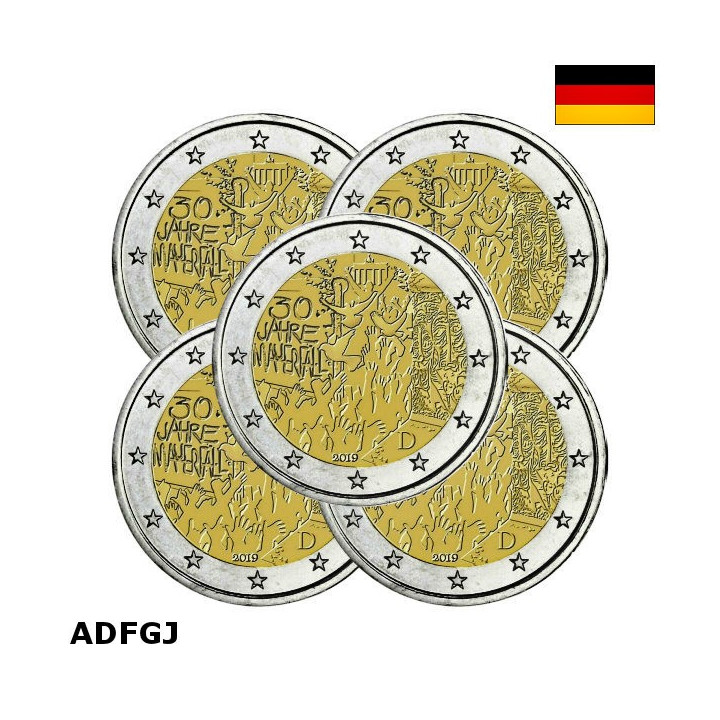 Germany 2 Euro 2019 ADFGJ "Berlin Wall" UNC