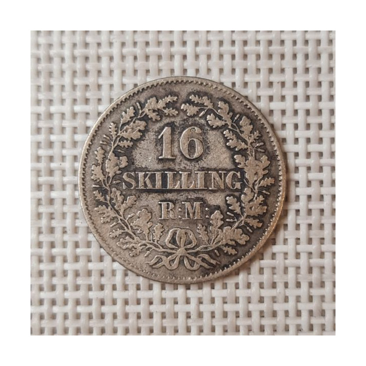Denmark 16 Skilling Rigsmont 1856 KM-765 VF