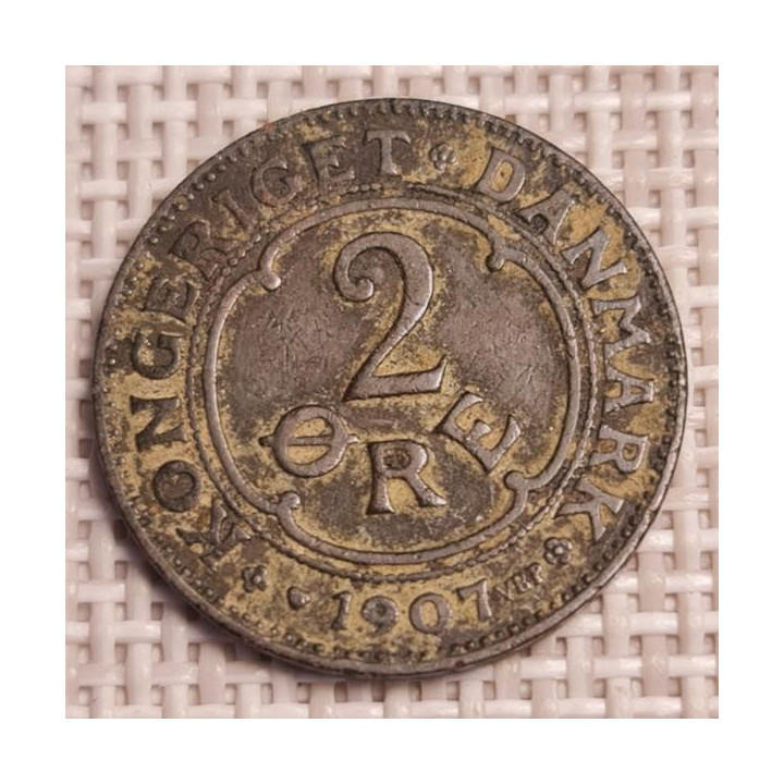 Denmark 2 Øre 1907 KM-805 F