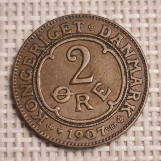 Denmark 2 Øre 1907 KM-805 VF