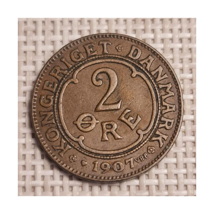 Denmark 2 Øre 1907 KM-805 VF