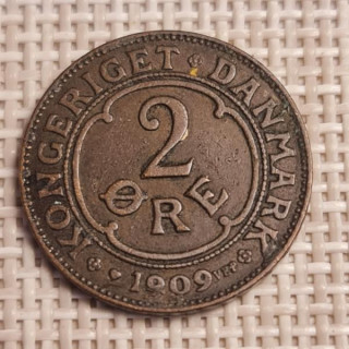 Denmark 2 Øre 1909 KM-805 VF