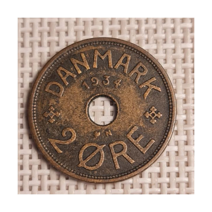 Denmark 2 Øre 1934 KM-827 VF