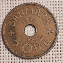 Denmark 5 Øre 1934 KM-828 VF