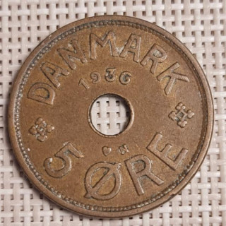 Denmark 5 Øre 1936 KM-828 VF