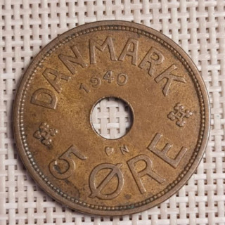 Denmark 5 Øre 1940 KM-828 VF