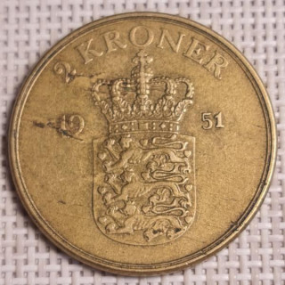 Denmark 2 Kroner 1951 KM-838 VF