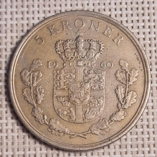 Denmark 5 Kroner 1960 KM-853 VF