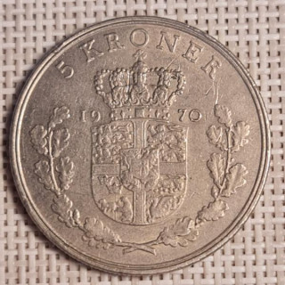 Denmark 5 Kroner 1970 KM-853 VF