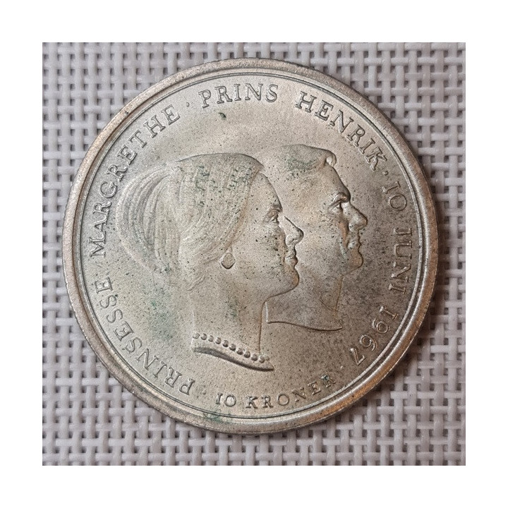 Denmark 10 Kroner 1967 "Wedding" KM-856 AU/UNC