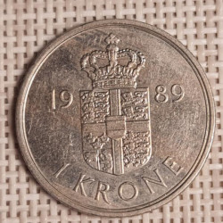 Denmark 1 Krone 1989 KM-862 VF