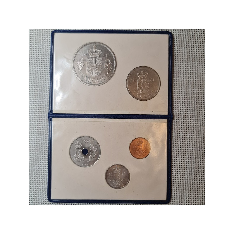 Denmark 5 Coin Set (5 Øre - 5 Kroner) 1974 UNC