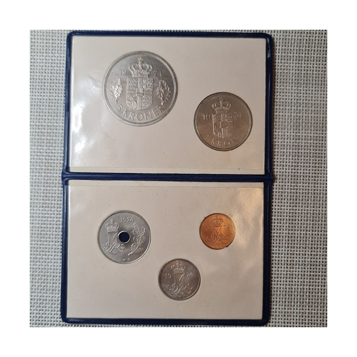 Denmark 5 Coin Set (5 Øre - 5 Kroner) 1974 UNC