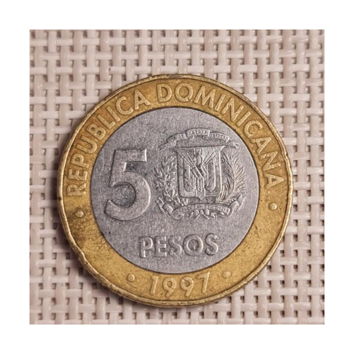 Dominican Republic 5 Pesos 1997 "Central Bank" KM-88 VF