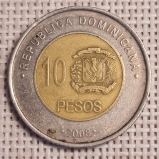 Dominican Republic 10 Pesos 2008 KM-106 VF