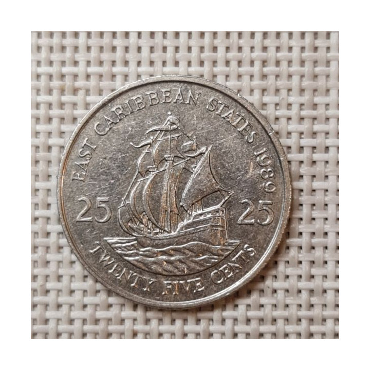 Eastern Caribbean 25 Cents 1989 KM-14 VF