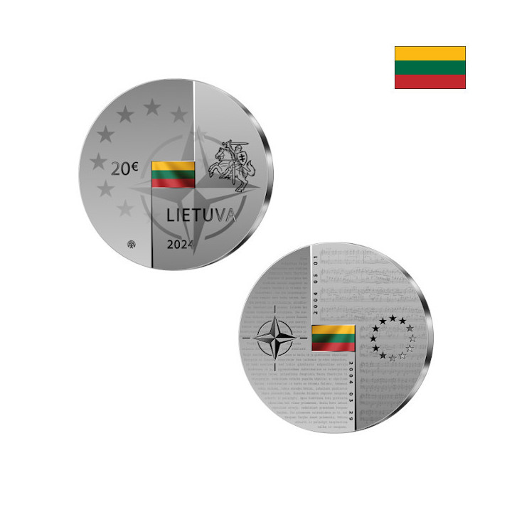 Lithuania 20 Euro 2024 "NATO & EU" KM-287 Proof