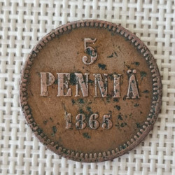 Finland 5 Penniä 1865 KM-4.1 VF