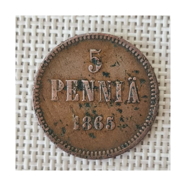 Finland 5 Penniä 1865 KM-4.1 VF