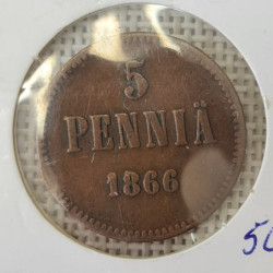 Finland 5 Penniä 1866 KM-4.1 F