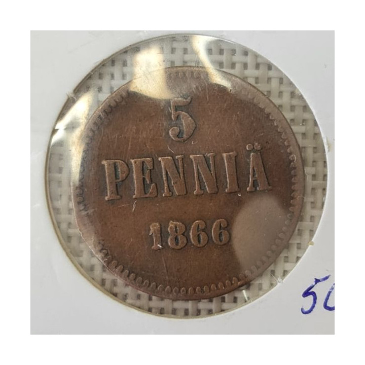 Finland 5 Penniä 1866 KM-4.1 F
