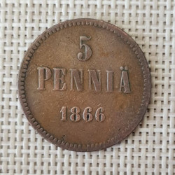 Finland 5 Penniä 1866 KM-4.1 VF