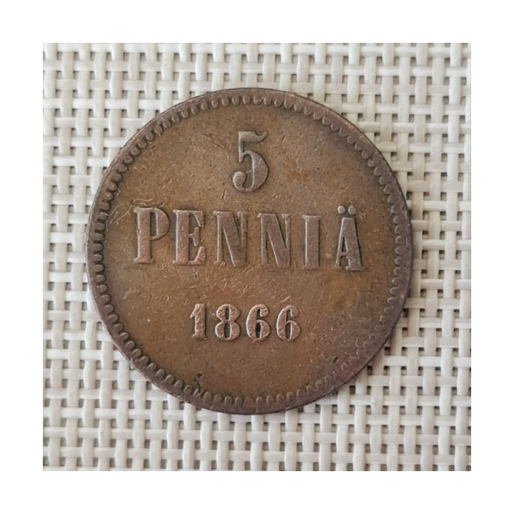 Finland 5 Penniä 1866 KM-4.1 VF
