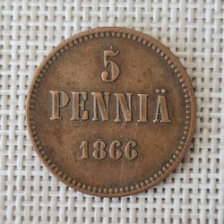 Finland 5 Penniä 1866 KM-4.1 XF