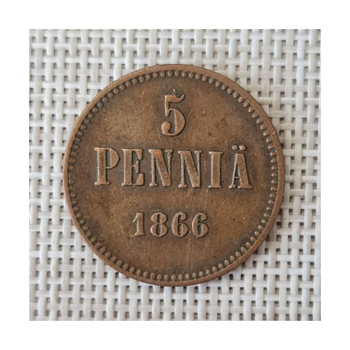 Finland 5 Penniä 1866 KM-4.1 XF