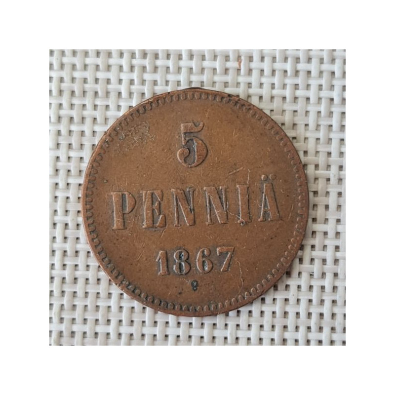 Finland 5 Penniä 1867 KM-4.1 VF