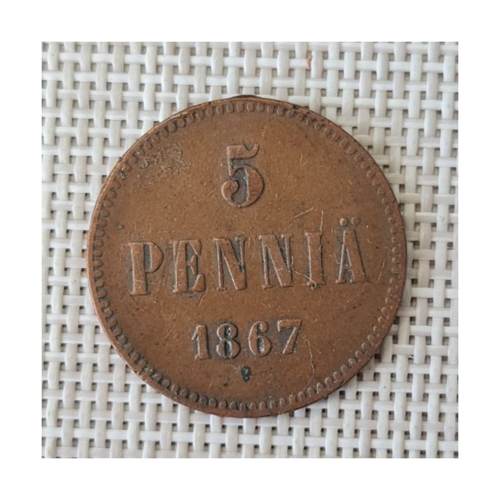Finland 5 Penniä 1867 KM-4.1 VF