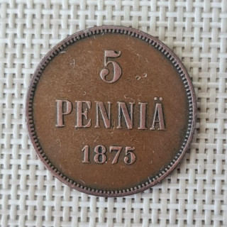 Finland 5 Penniä 1875 KM-4.2 VF