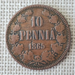 Finland 10 Penniä 1865 KM-5.1 VF