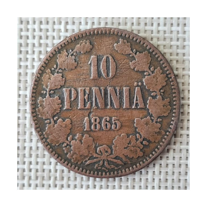 Finland 10 Penniä 1865 KM-5.1 VF