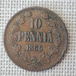 Finland 10 Penniä 1866 KM-5.1 VF