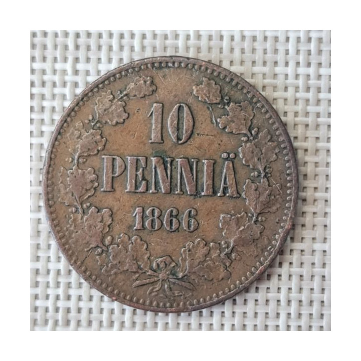 Finland 10 Penniä 1866 KM-5.1 VF