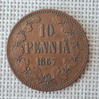 Finland 10 Penniä 1867 KM-5.1 VF