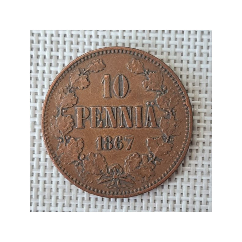 Finland 10 Penniä 1867 KM-5.1 VF