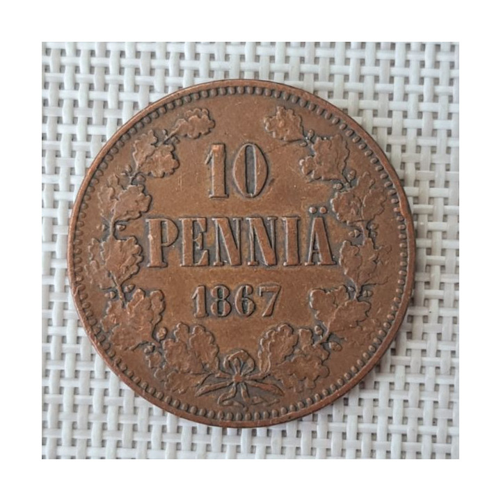 Finland 10 Penniä 1867 KM-5.1 VF