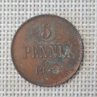 Finland 5 Penniä 1908 KM-15 VF