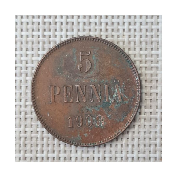 Finland 5 Penniä 1908 KM-15 VF