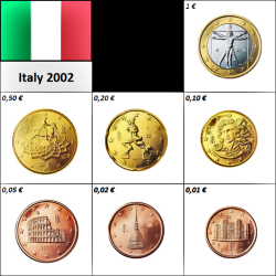 Italy 1 Cent - 1 Euro (1,88€) 2002 UNC
