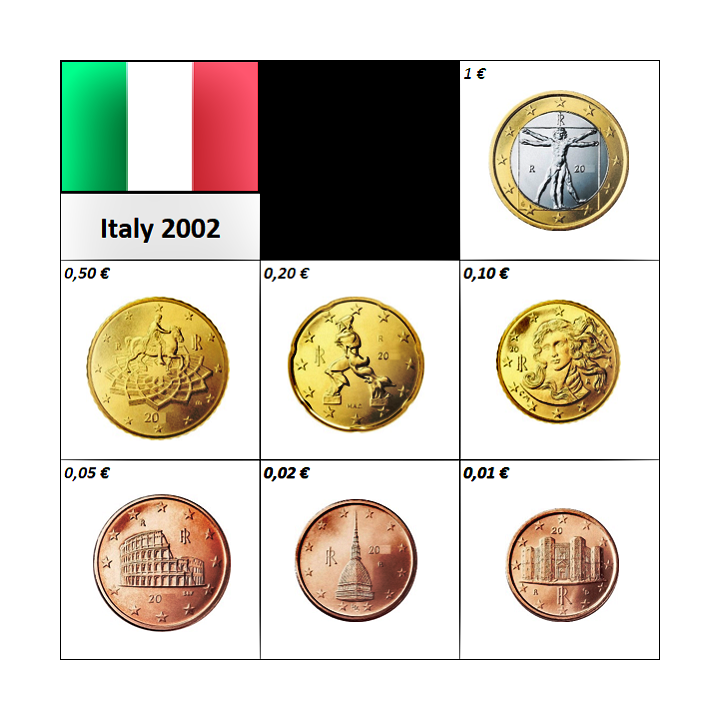 Italy 1 Cent - 1 Euro (1,88€) 2002 UNC